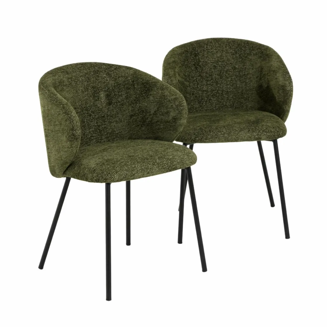 Made in Meubles Chaise<Chaise avec accoudoirs ronds en tissu vert et pieds en métal Cléa (lot de 2)