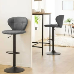 Made in Meubles Chaise|Tabouret De Bar<Chaise de bar vintage noire pied central réglable Isis (lot de 2)