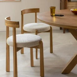 Made in Meubles Chaise<Chaise en bois d'orme et tissu bouclette gris Aline (lot de 2)