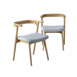 Made in Meubles Chaise<Chaise en bois d'orme et tissu gris Aline (lot de 2)