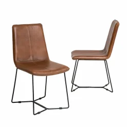 Made in Meubles Chaise<Chaise en cuir marron clair Lilou (lot de 2)