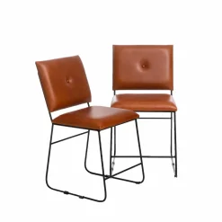 Made in Meubles Chaise<Chaise en cuir marron et métal noir Arthur (lot de 2)