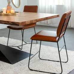 Made in Meubles Chaise<Chaise en cuir marron et métal noir Arthur (lot de 2)