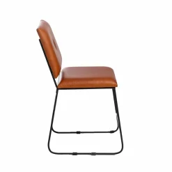 Made in Meubles Chaise<Chaise en cuir marron et métal noir Arthur (lot de 2)