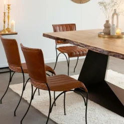 Made in Meubles Chaise<Chaise en cuir marron Nuria (lot de 2)