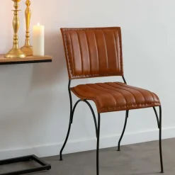 Made in Meubles Chaise<Chaise en cuir marron Nuria (lot de 2)