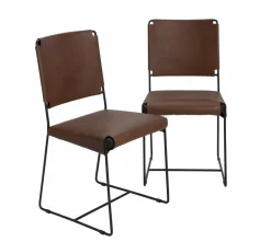 Made in Meubles Chaise<Chaise en cuir marron Valéria (lot de 2)