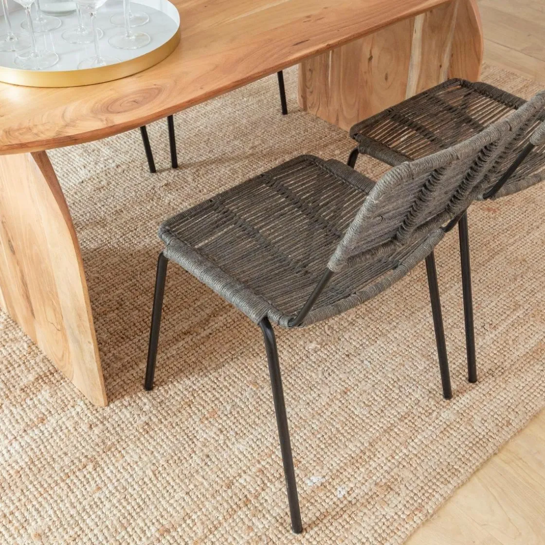 Made in Meubles Chaise<Chaise en métal et corde grise Emilia (lot de 2)