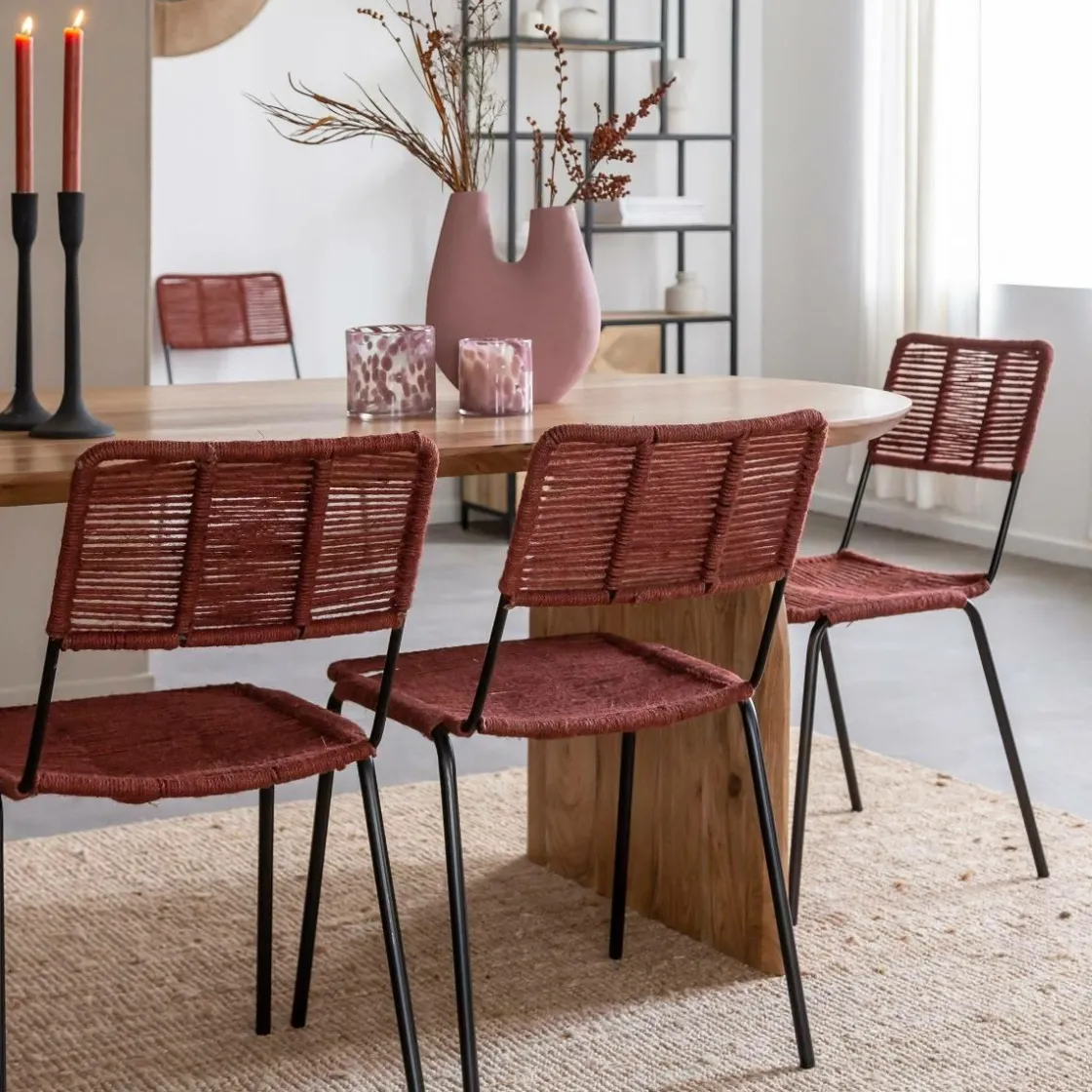 Made in Meubles Chaise<Chaise en métal et corde rouge Emilia (lot de 2)