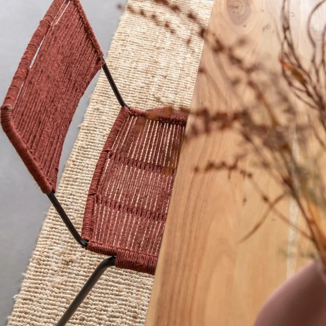 Made in Meubles Chaise<Chaise en métal et corde rouge Emilia (lot de 2)