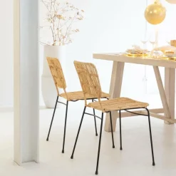 Made in Meubles Chaise<Chaise en rotin et en métal Sélina (lot de 2)