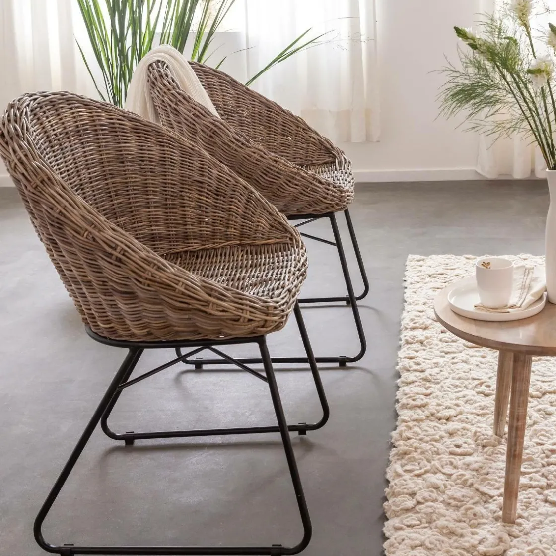 Made in Meubles Chaise<Chaise en rotin et métal Amael (lot de 2)