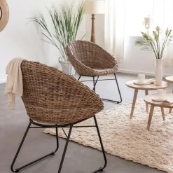 Made in Meubles Chaise<Chaise en rotin et métal Amael (lot de 2)