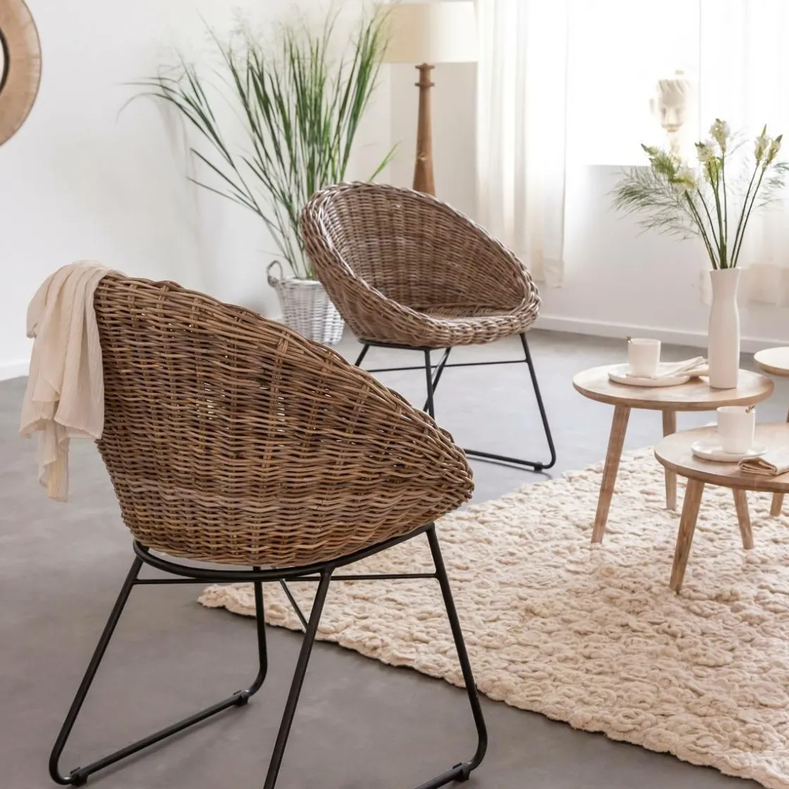 Made in Meubles Chaise<Chaise en rotin et métal Amael (lot de 2)