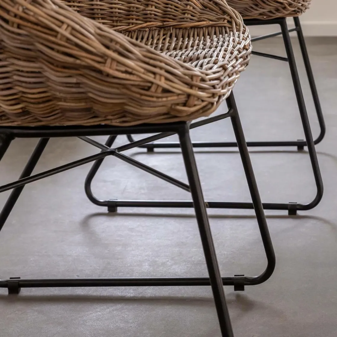 Made in Meubles Chaise<Chaise en rotin et métal Amael (lot de 2)