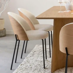 Made in Meubles Chaise<Chaise en tissu bouclette écru clair et métal Nyssa (lot de 2)