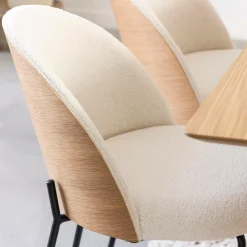 Made in Meubles Chaise<Chaise en tissu bouclette écru clair et métal Nyssa (lot de 2)