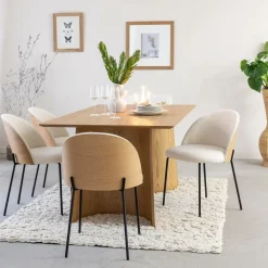 Made in Meubles Chaise<Chaise en tissu bouclette écru clair et métal Nyssa (lot de 2)