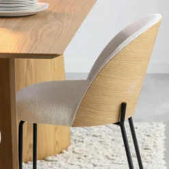 Made in Meubles Chaise<Chaise en tissu bouclette écru clair et métal Nyssa (lot de 2)