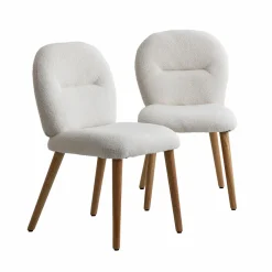 Made in Meubles Chaise<Chaise en tissu bouclette blanche Ayse (lot de 2)