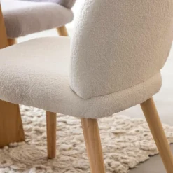 Made in Meubles Chaise<Chaise en tissu bouclette blanche Ayse (lot de 2)