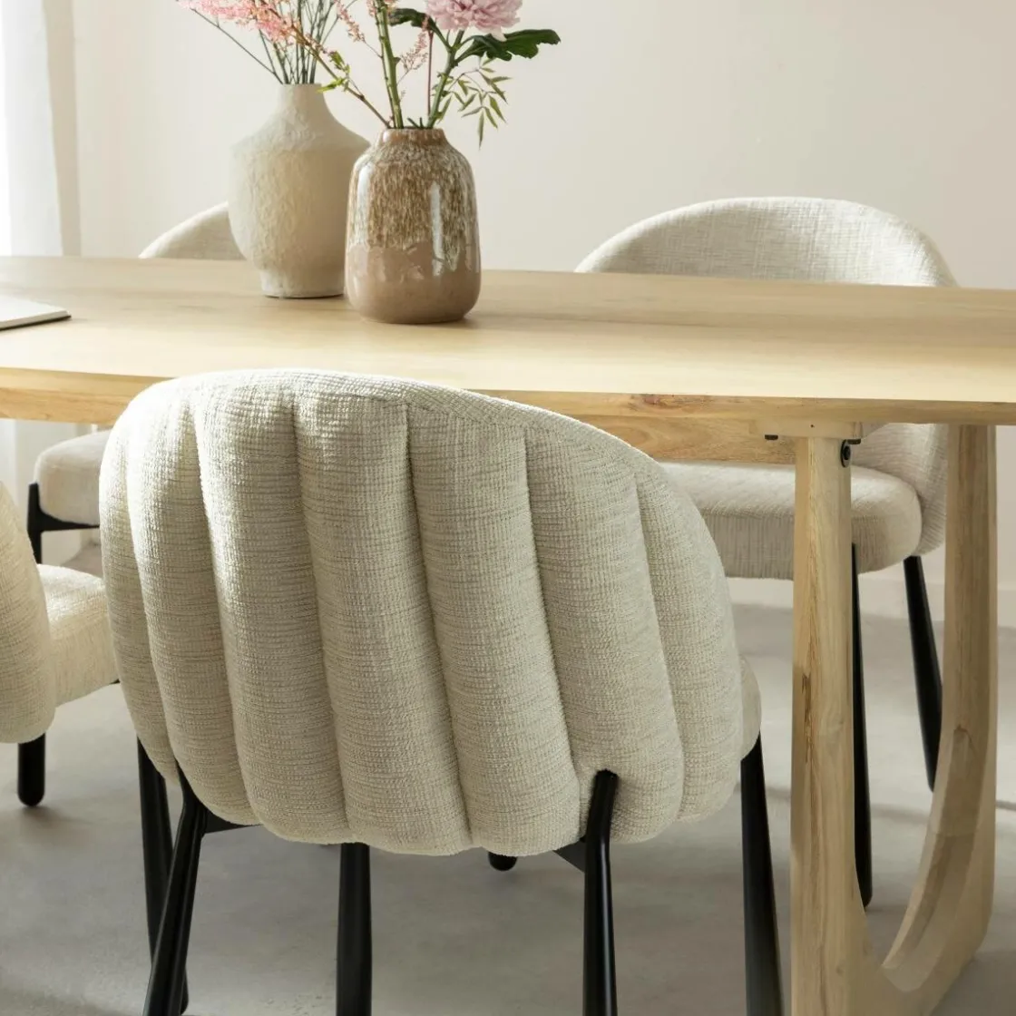 Made in Meubles Chaise<Chaise en tissu écru et pieds en métal Ondine (lot de 2)