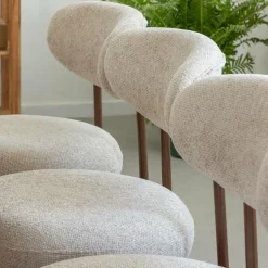 Made in Meubles Chaise<Chaise en tissu écru et pieds en métal effet bois Janis (lot de 2)