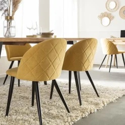 Made in Meubles Chaise<Chaise en tissu jaune moutarde et métal Jasmine (lot de 2)