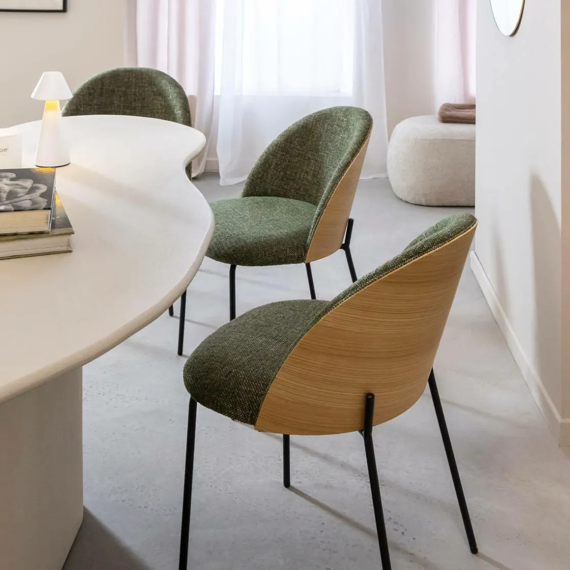 Made in Meubles Chaise<Chaise en tissu vert et bois clair Nyssa (lot de 2)