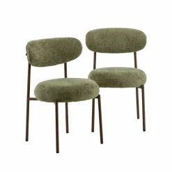 Made in Meubles Chaise<Chaise en tissu vert et métal effet bois Janis (lot de 2)