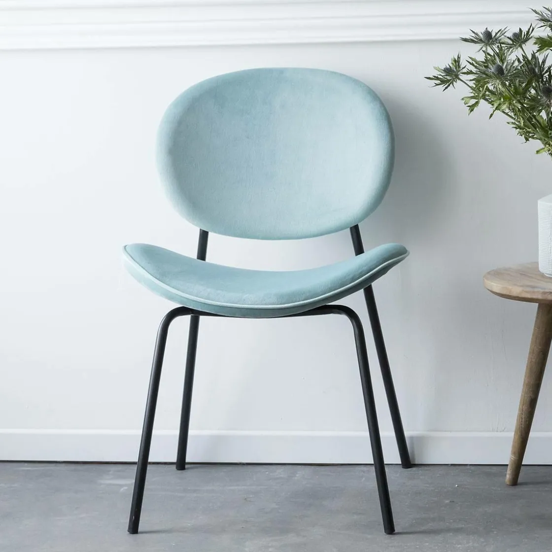 Made in Meubles Chaise<Chaise en velours bleu turquoise Sohane (lot de 2)