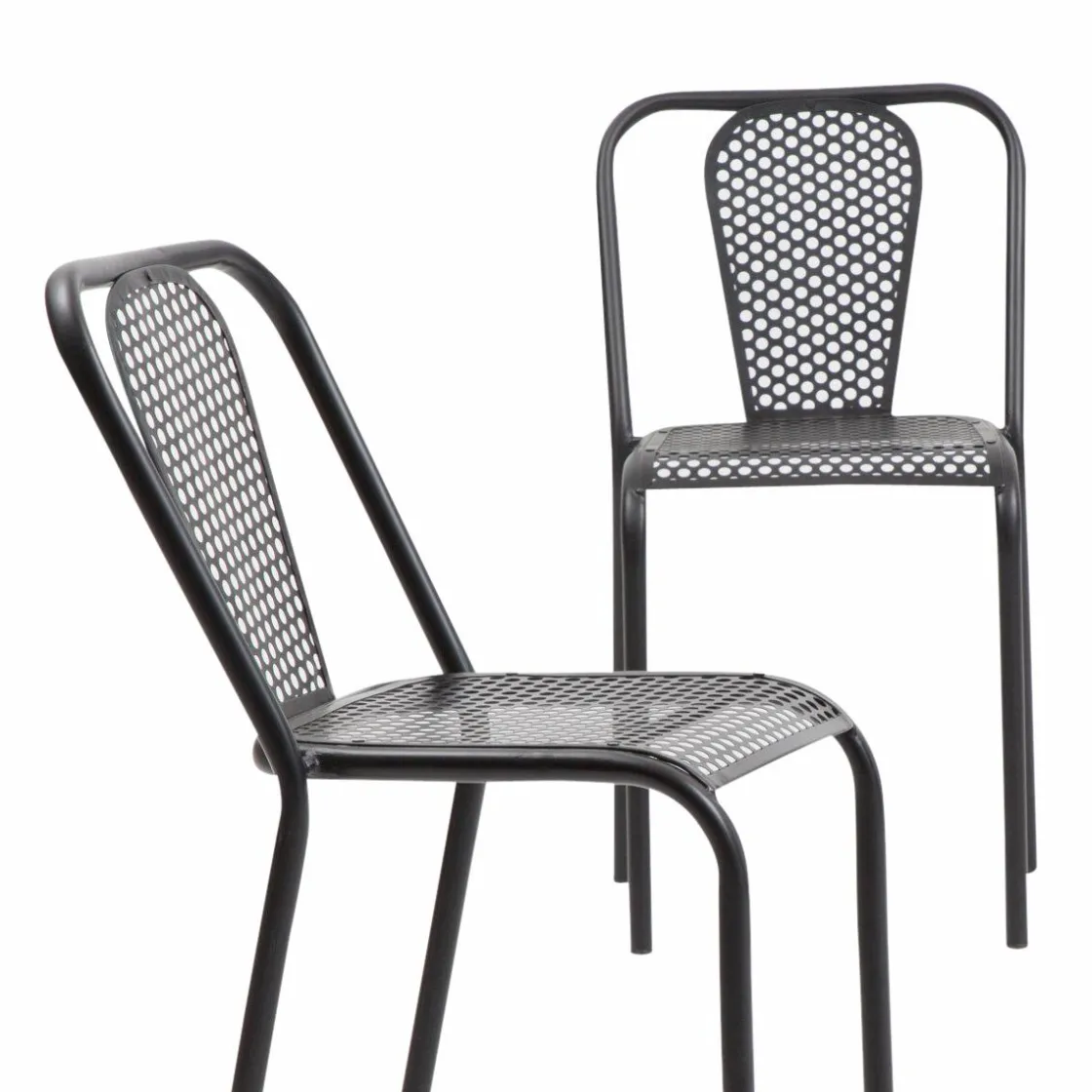 Made in Meubles Chaise<Chaise perforée en métal noir Julien (lot de 2)