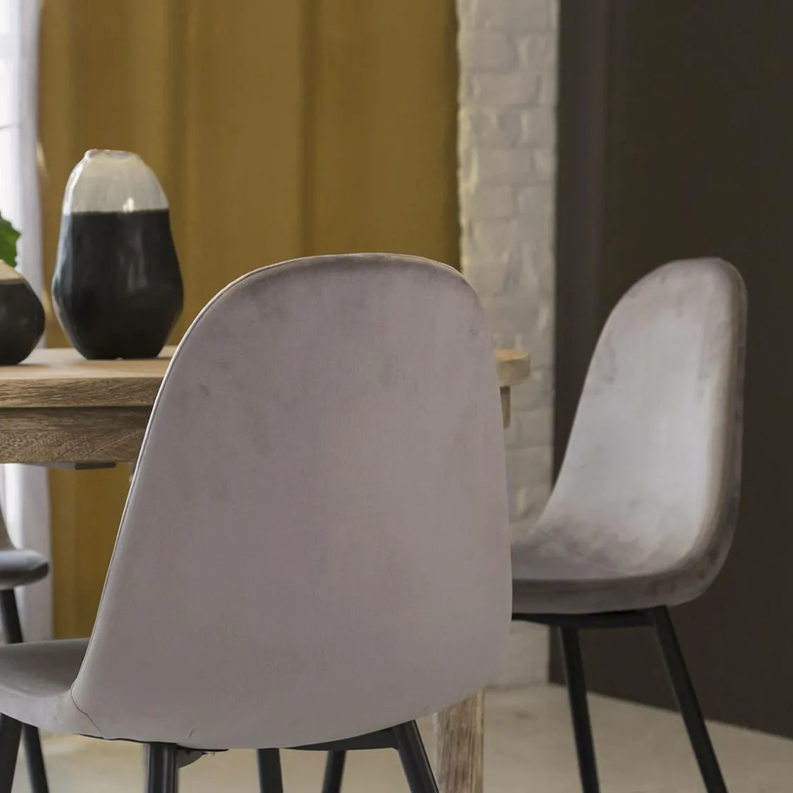 Made in Meubles Chaise<Chaise scandinave en velours gris Copenhague (lot de 2)