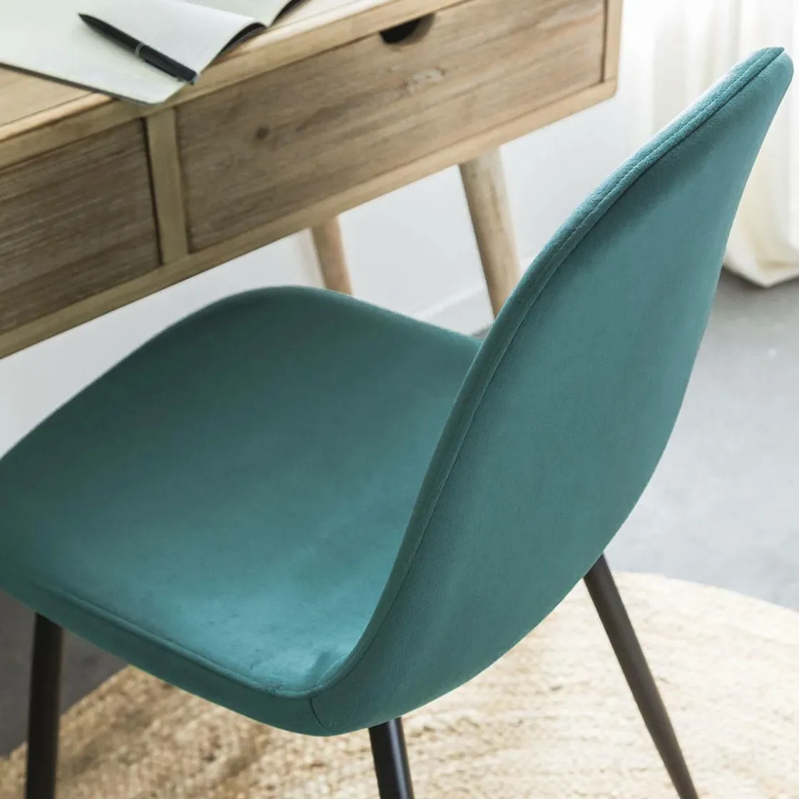 Made in Meubles Chaise<Chaise scandinave en velours vert Copenhague (lot de 2)