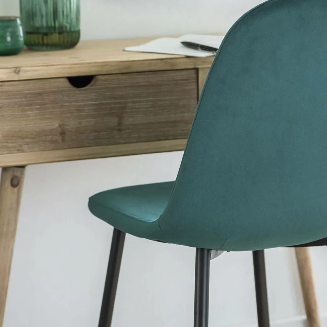 Made in Meubles Chaise<Chaise scandinave en velours vert Copenhague (lot de 2)