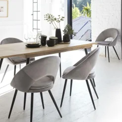 Made in Meubles Chaise<Chaise style fauteuil en velours gris souris Elouan (lot de 2)