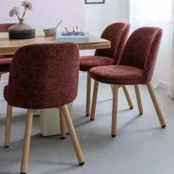 Made in Meubles Chaise<Chaise tissu terracotta et pieds en métal effet bois Vilma (lot de 2)