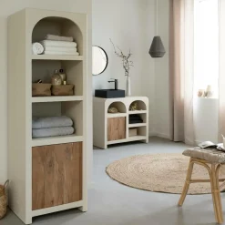 Made in Meubles Colonne|Armoire<Colonne de salle de bain en bois effet béton et bois d'acacia Dalva