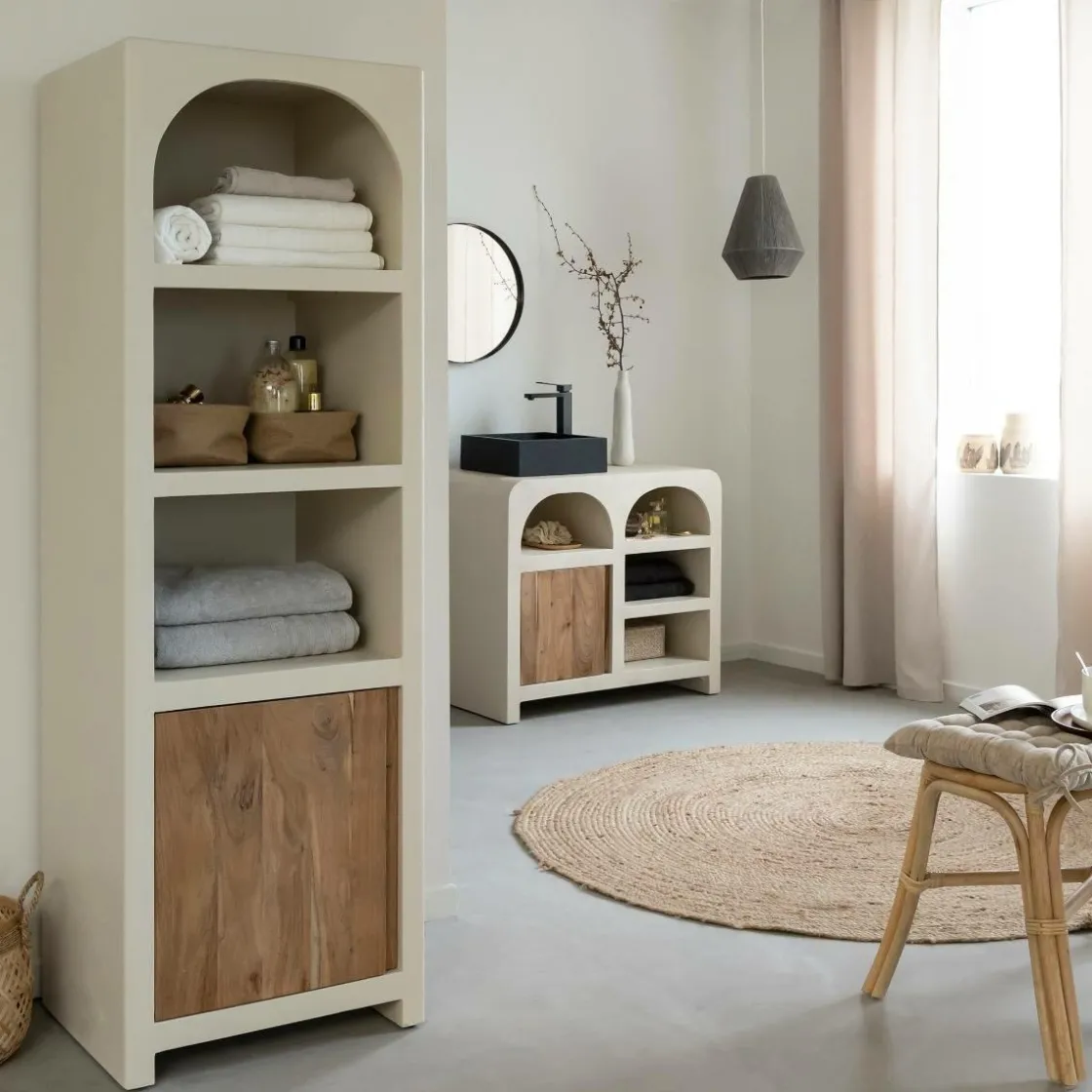 Made in Meubles Colonne|Armoire<Colonne de salle de bain en bois effet béton et bois d'acacia Dalva