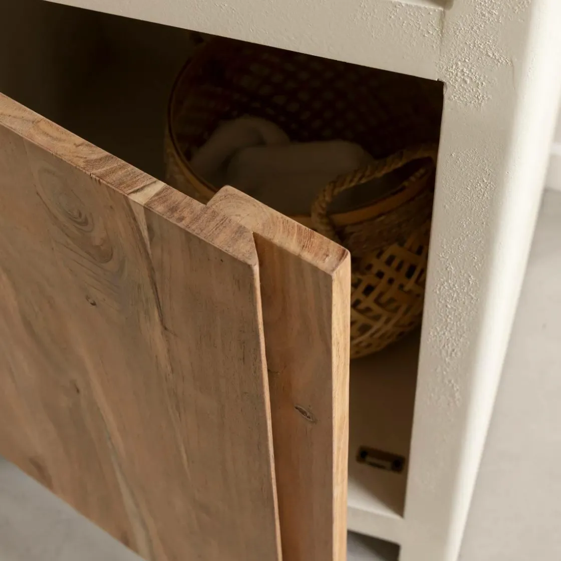 Made in Meubles Colonne|Armoire<Colonne de salle de bain en bois effet béton et bois d'acacia Dalva