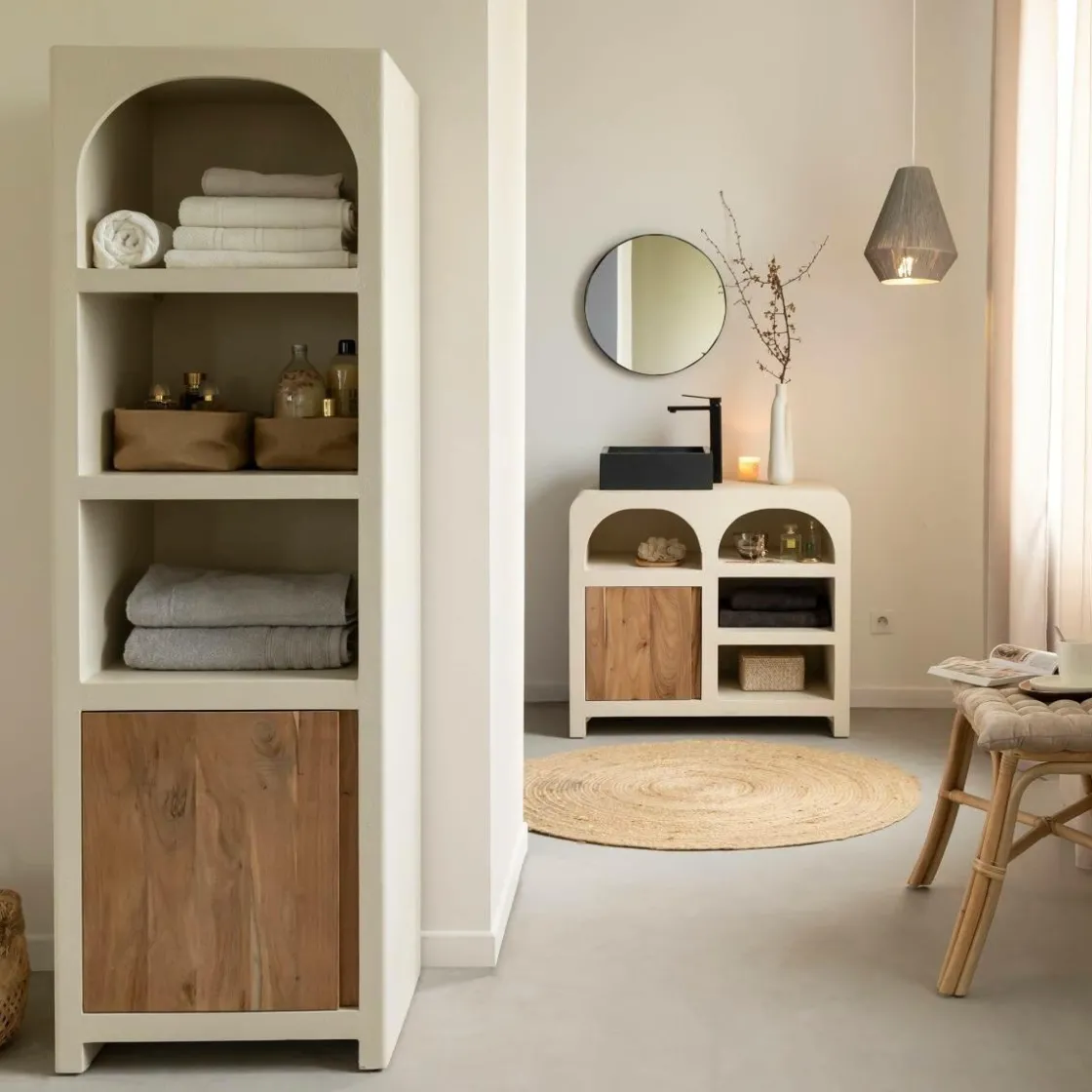 Made in Meubles Colonne|Armoire<Colonne de salle de bain en bois effet béton et bois d'acacia Dalva