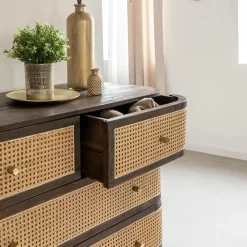 Made in Meubles Commode<Commode 4 tiroirs en bois de manguier et cannage Soren