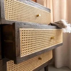 Made in Meubles Commode<Commode 6 tiroirs en bois de manguier et cannage Soren