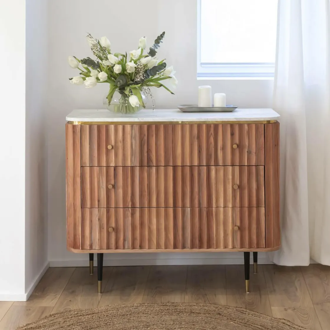 Made in Meubles Commode<Commode en bois d'acacia et marbre blanc Judith