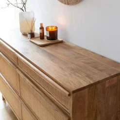 Made in Meubles Commode<Commode en bois de manguier et cannage Rim