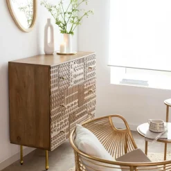 Made in Meubles Commode<Commode en bois de manguier sculpté Léopold