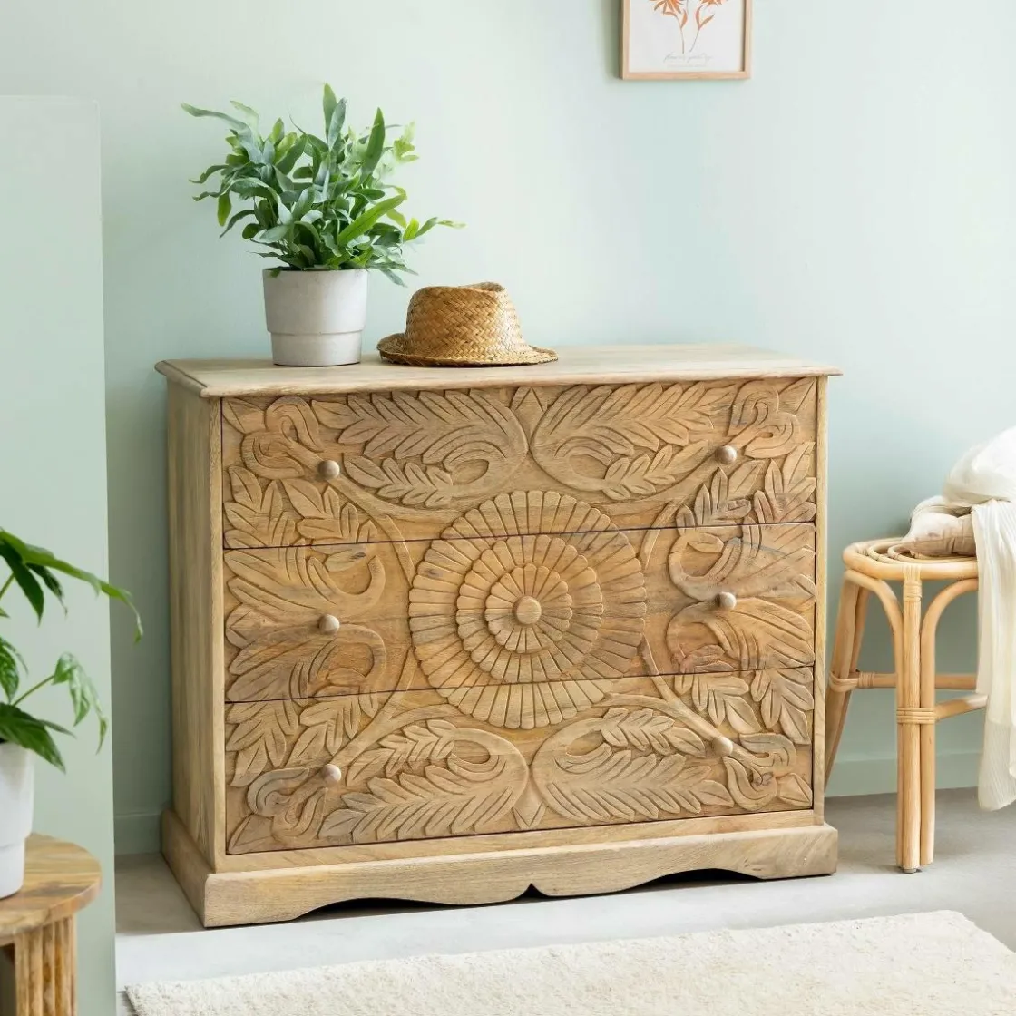 Made in Meubles Commode<Commode sculpté en bois de manguier Adonie