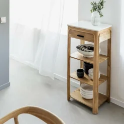 Made in Meubles Table Console<Console avec tiroir en bois d'acacia et marbre Emyr