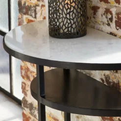 Made in Meubles Table Console<Console demi-lune en marbre blanc et métal Marceau