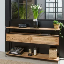 Made in Meubles Table Console<Console en bois d'acacia et métal Montréal